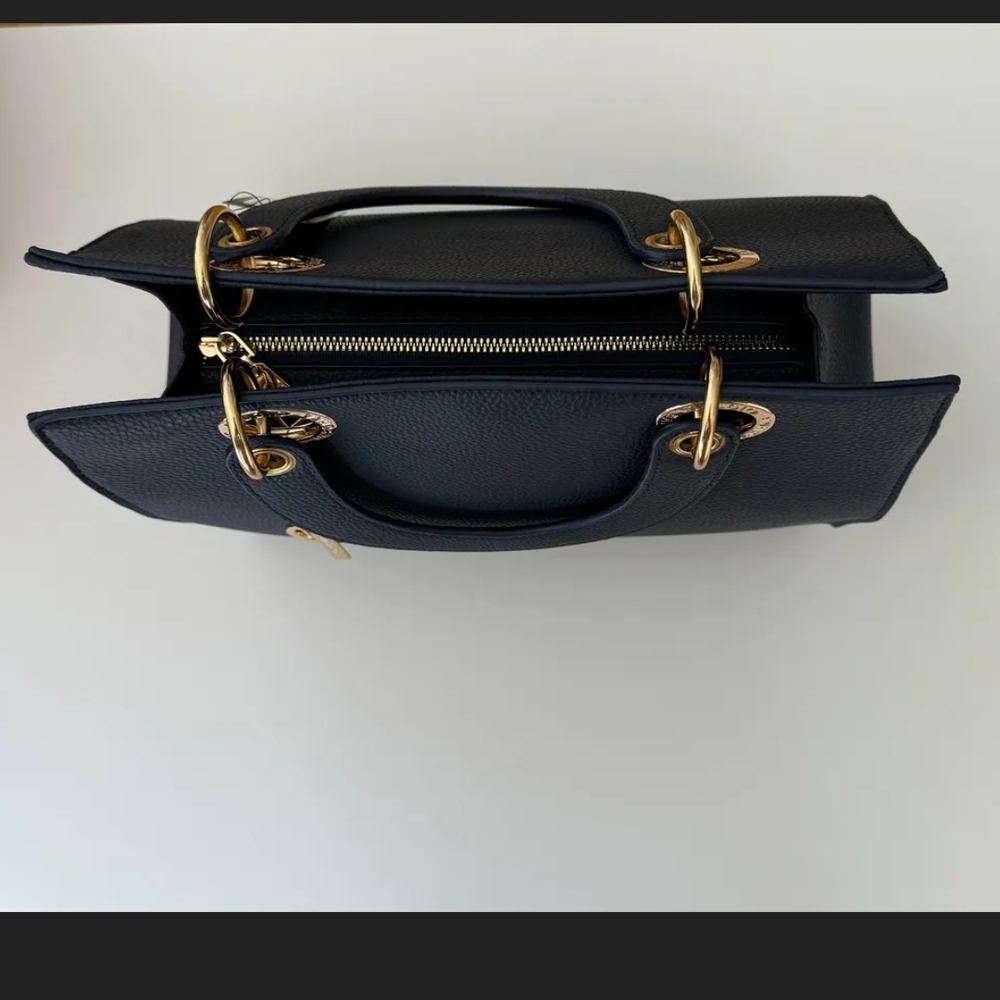 Black Designer Handbag with Gold Accents - Picture 2 of 4